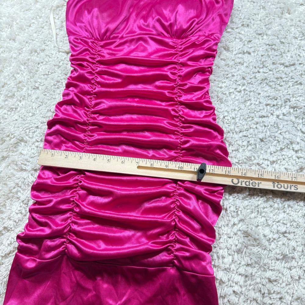 Deb Dress Small Pink Ruched Mini Dress Party Cocktail Bodycon Y2K VINTAGE Barbie - Picture 8 of 10